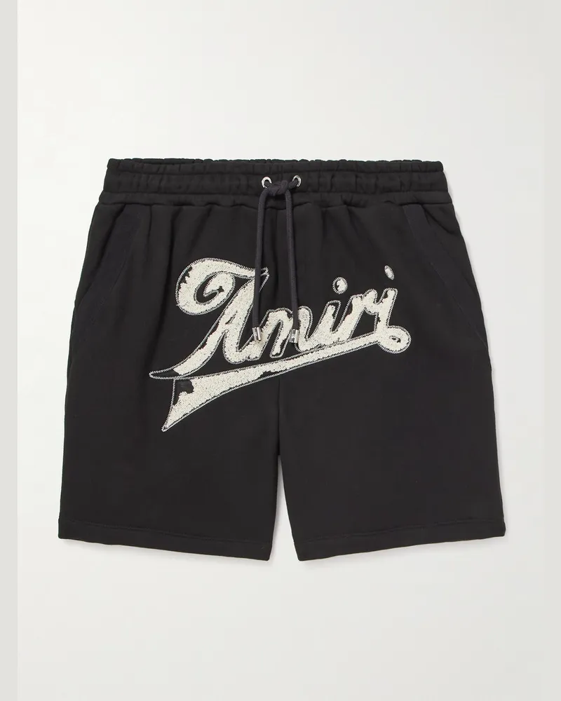 Amiri Gerade geschnittene Shorts aus Baumwoll-Jersey mit Kordelzugbund und Logoflockdruck Schwarz