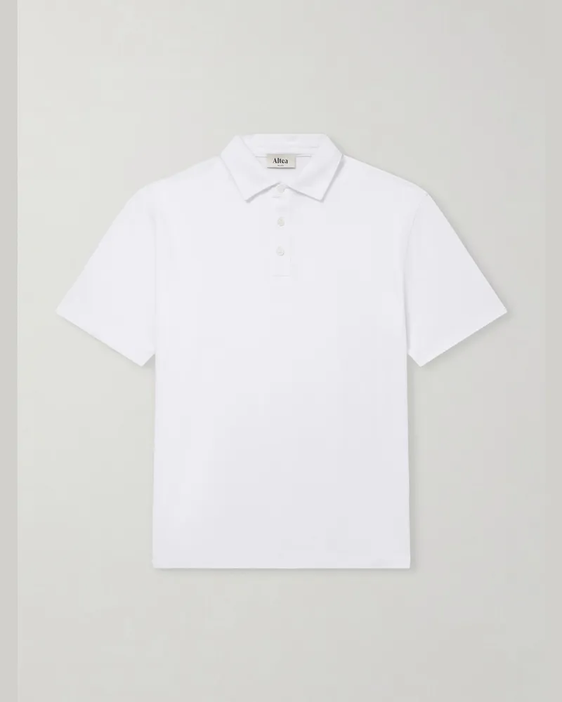 Altea Greg Cotton-Blend Piqué Polo Shirt White