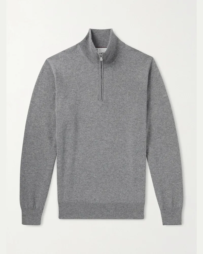 Brunello Cucinelli Cashmere Half-Zip Sweater Gray