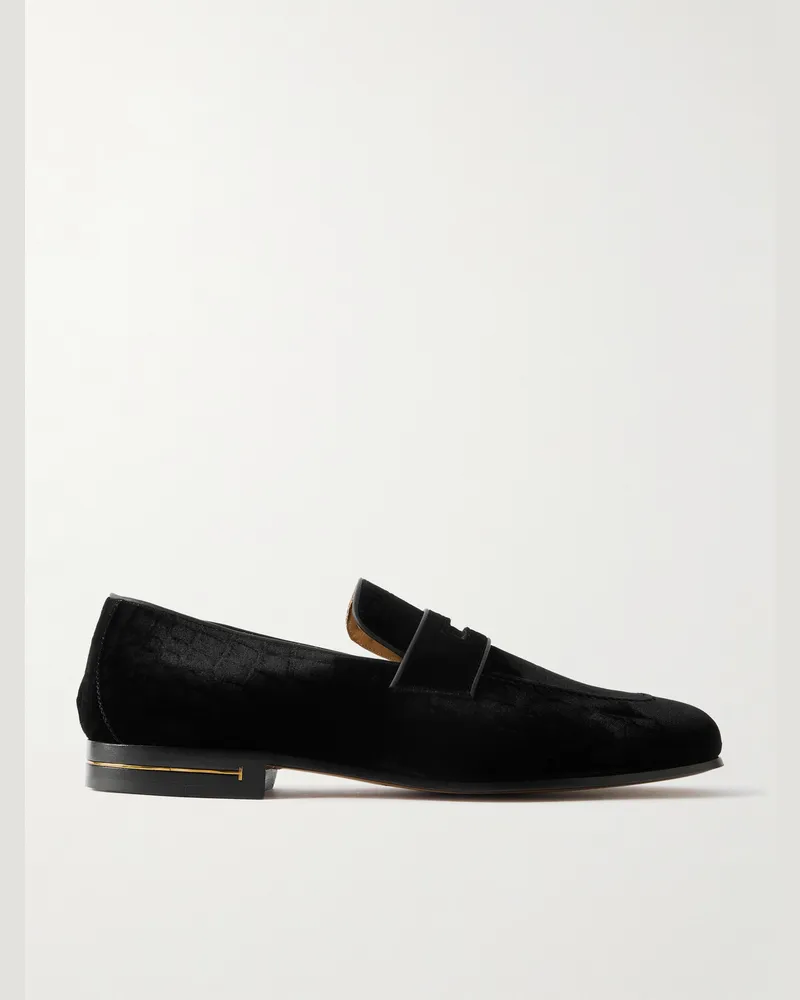 Tom Ford Gigi Leather-Trimmed Croc-Effect Velvet Penny Loafers Black
