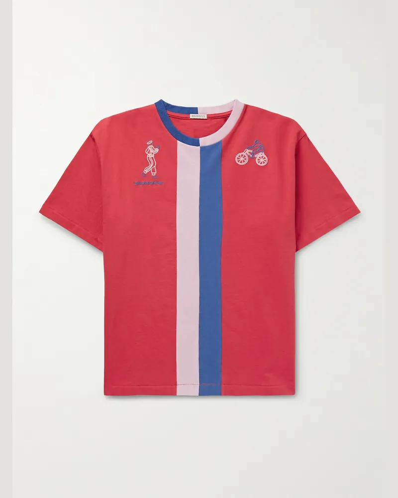 BODE T-Shirt aus Baumwoll-Jersey mit Stickereien und Streifen Rot