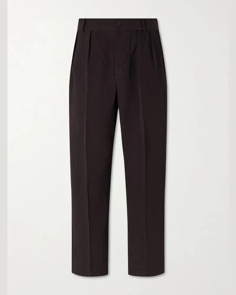 Kaptain Sunshine Straight-Leg Cotton and Linen-Blend Trousers Brown