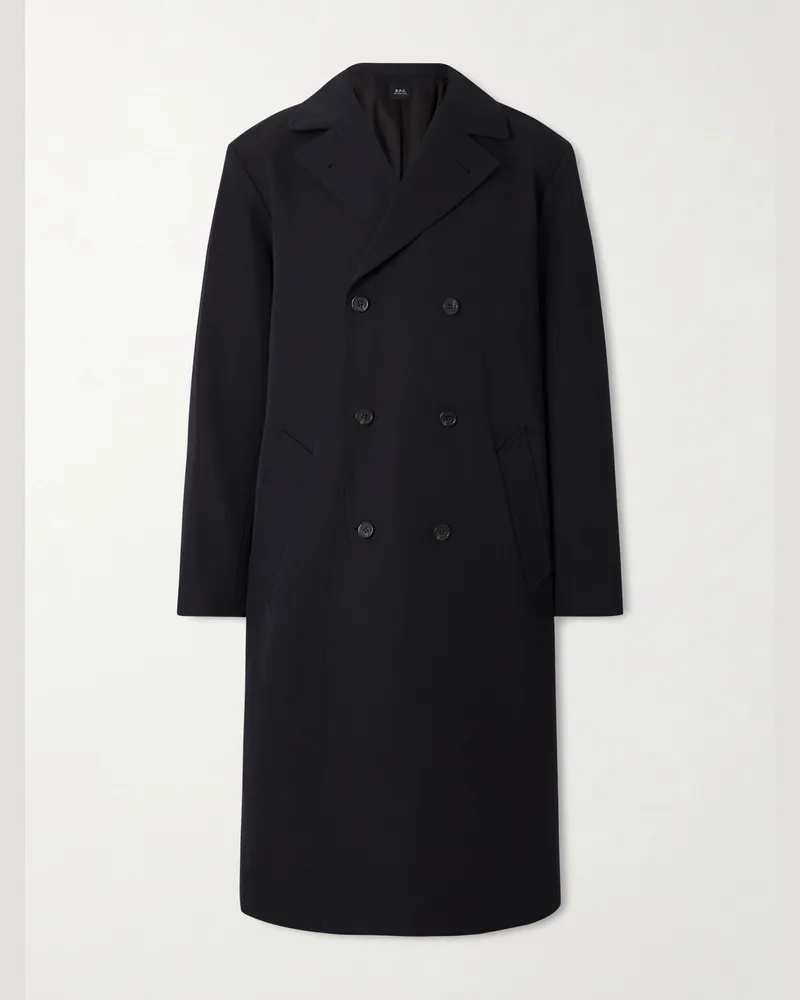 A.P.C. Double-Breasted Twill Trench Coat Blue