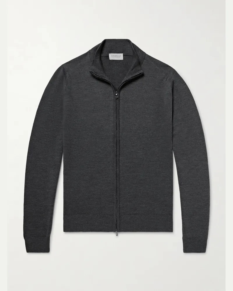 John Smedley Claygate Merino Wool Zip-Up Cardigan Gray
