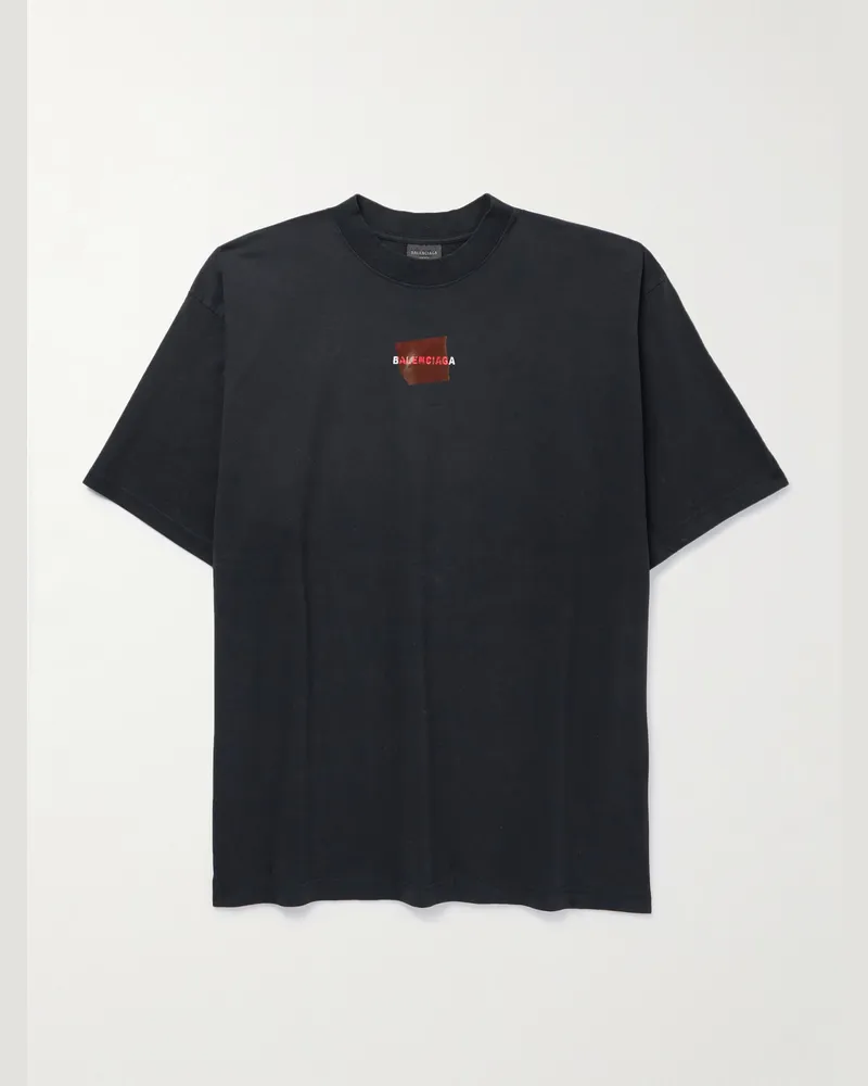 Balenciaga T-Shirt aus Baumwoll-Jersey mit Print und Logostickerei Schwarz