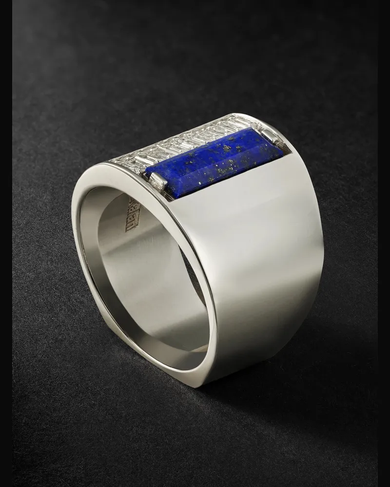 Suzanne Kalan Ring aus 18 Karat Weißgold mit Lapislazuli und Diamanten Blau