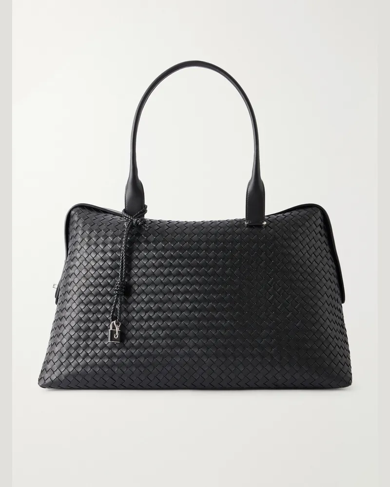 Bottega Veneta Intrecciato-Trimmed Leather Duffle Bag Black