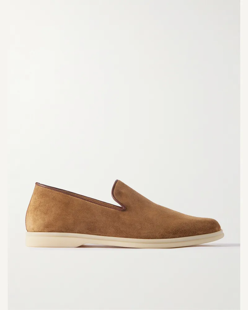 Rubinacci Mod Mare Loafers aus Veloursleder mit Lederbesatz Braun