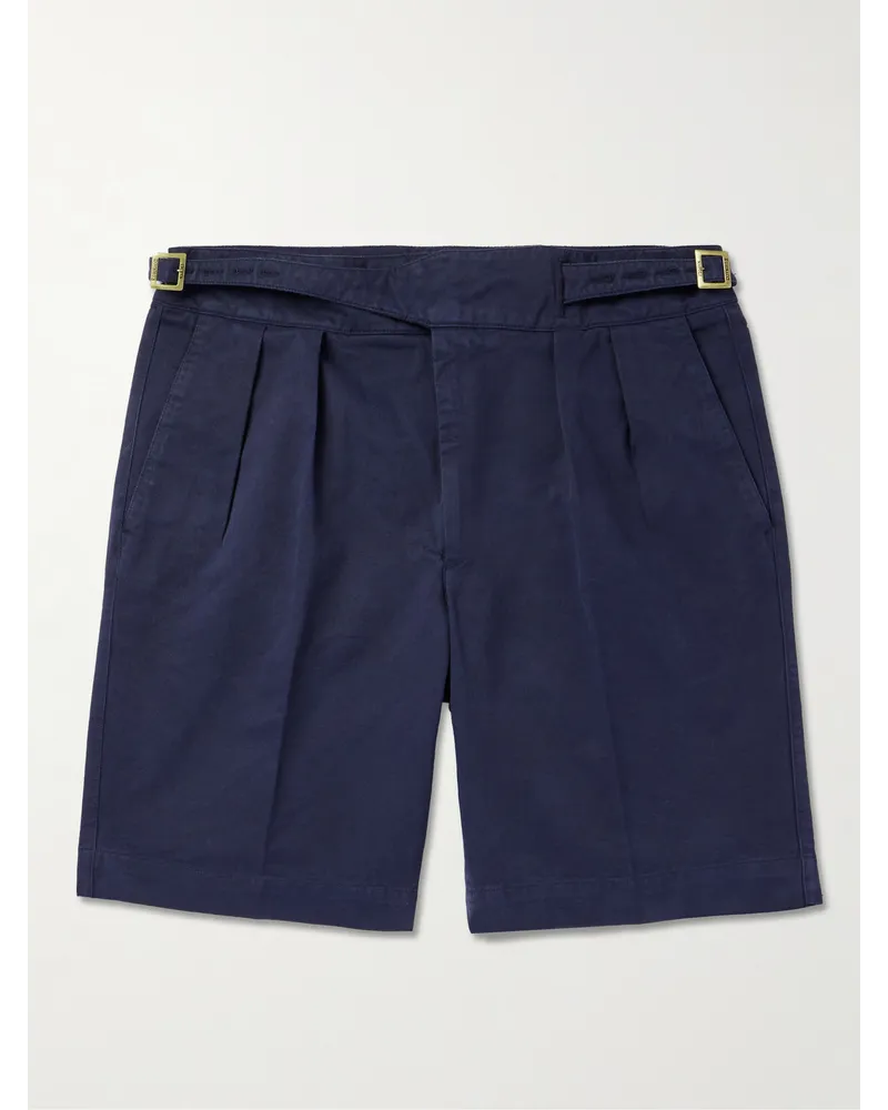 Rubinacci Gerade geschnittene Shorts aus Baumwoll-Twill mit Falten Blau