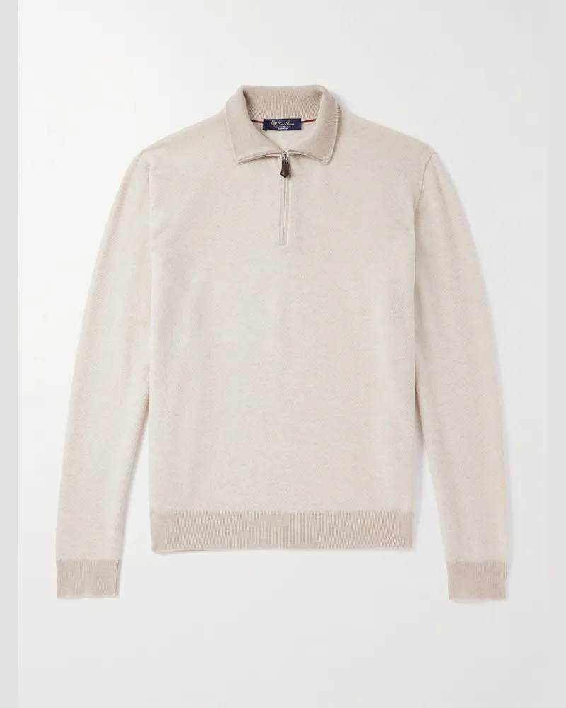 Loro Piana Roadster Cashmere Half-Zip Sweater Neutrals