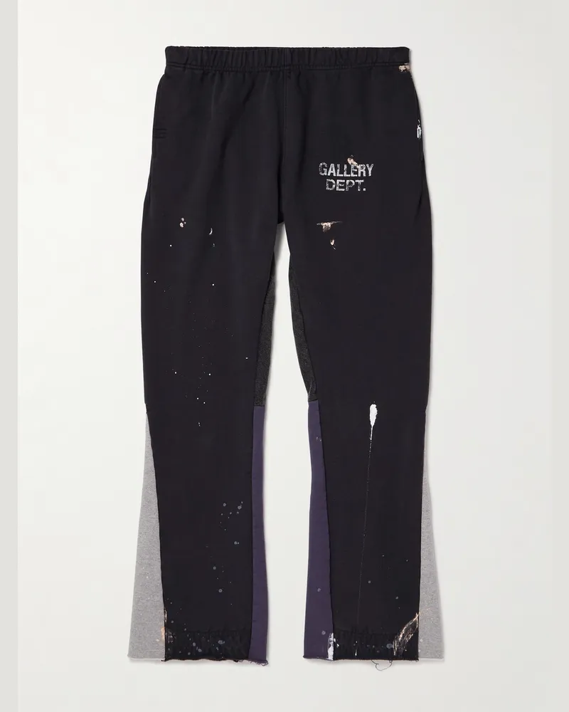 GALLERY DEPT. Flared Paint-Splattered Panelled Logo-Print Cotton-Jersey Sweatpants Gray