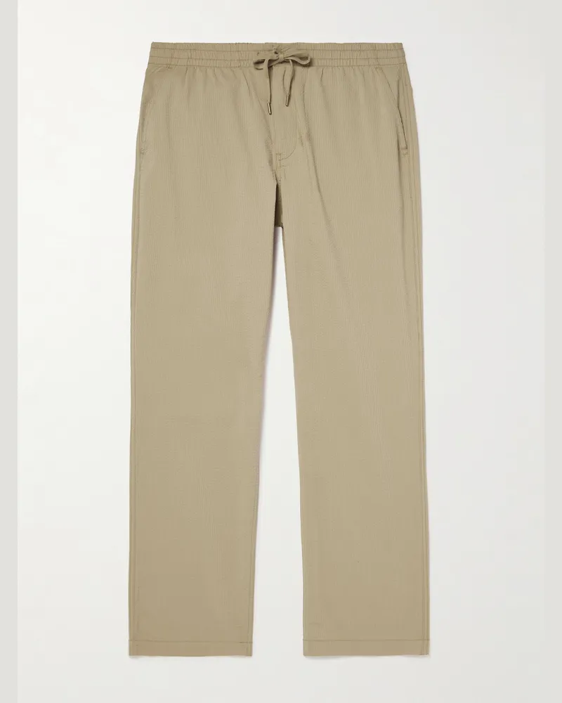 Ralph Lauren Straight-Leg Cotton-Blend Seersucker Drawstring Trousers Neutrals