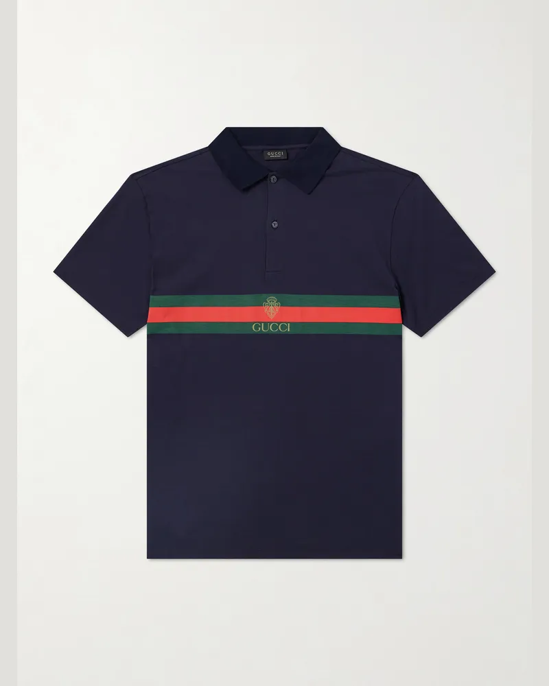 Gucci Logo-Print Cotton-Jersey Polo Shirt Blue