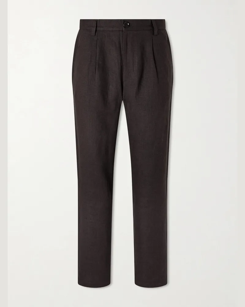 Oliver Spencer Coney Straight-Leg Pleated Linen Suit Trousers Brown