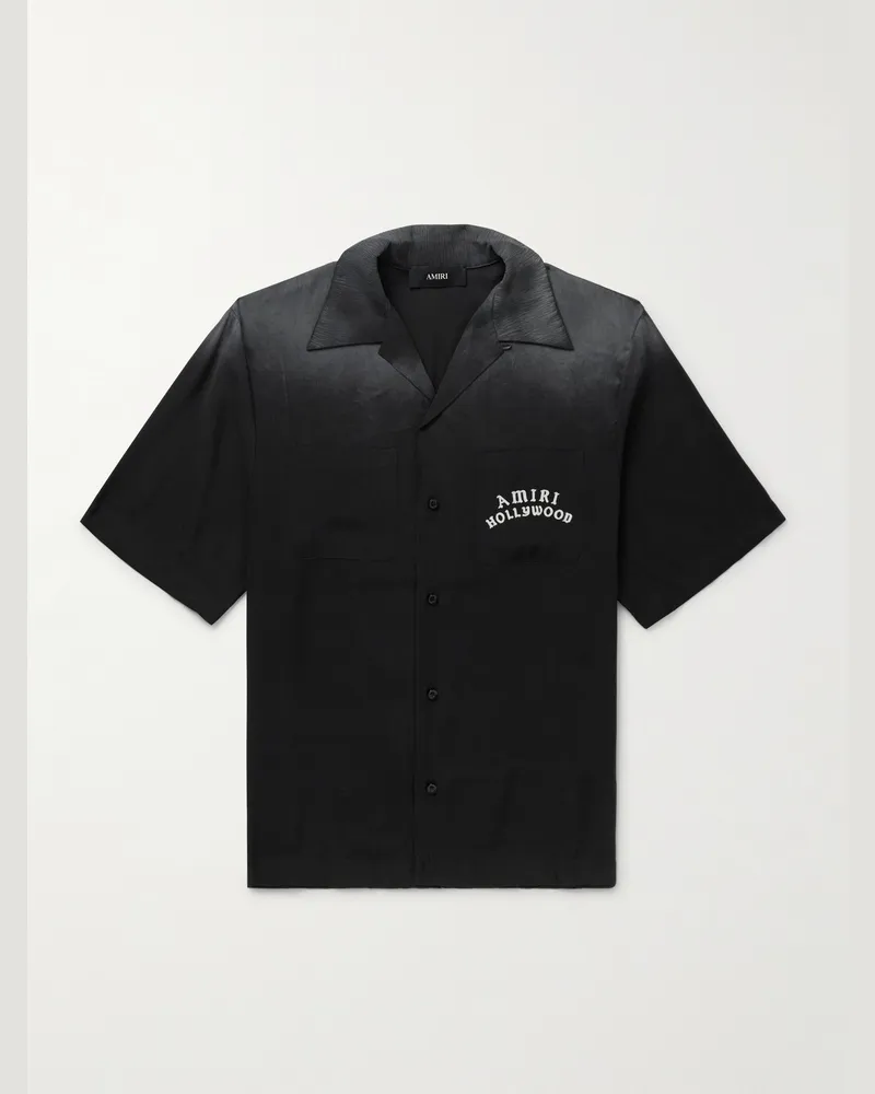 Amiri Convertible-Collar Logo-Flocked Modal-Blend Shirt Black