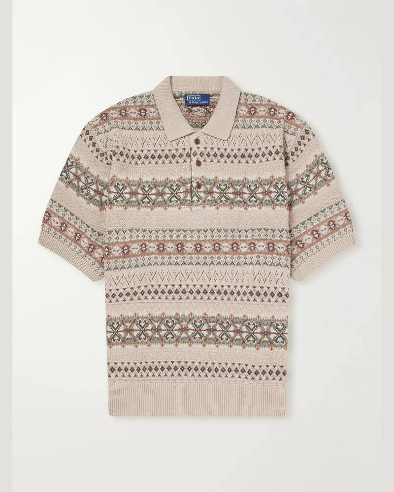 Ralph Lauren Jacquard-Knit Linen and Cotton-Blend Polo Shirt Neutrals