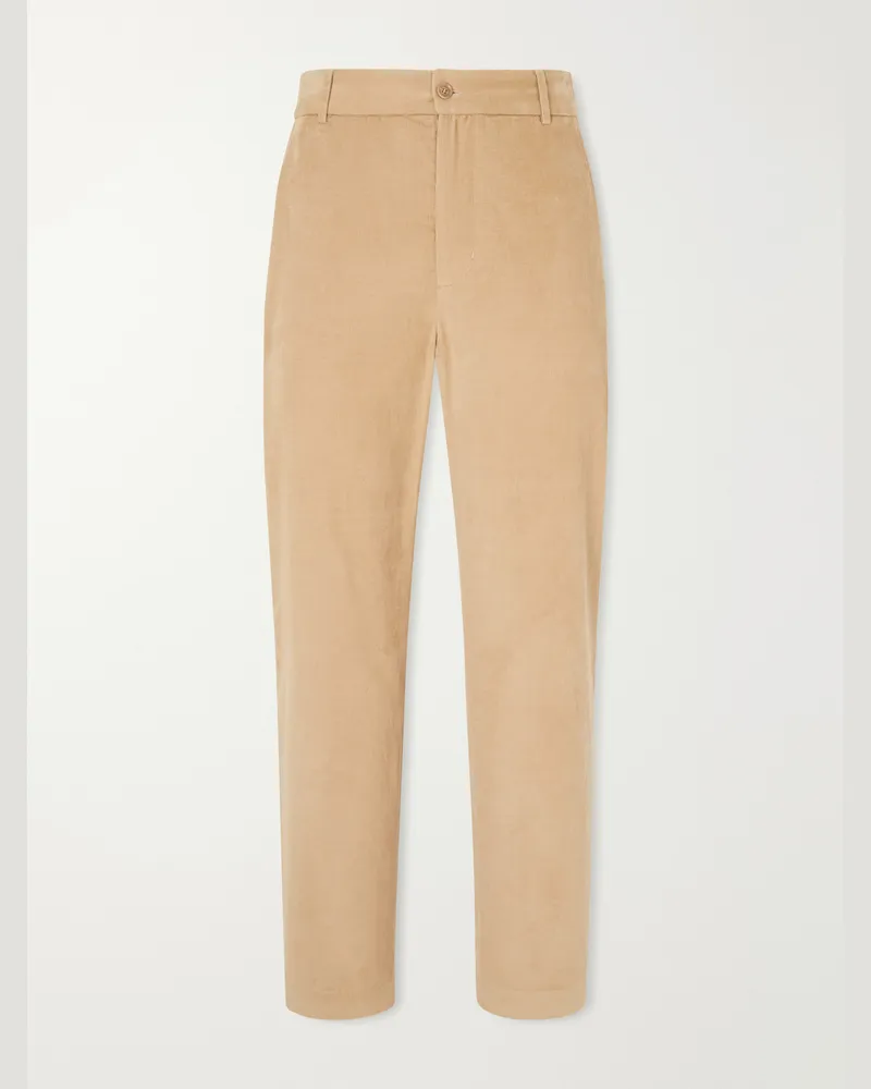 Moncler Straight-Leg Cotton-Corduroy Trousers Neutrals