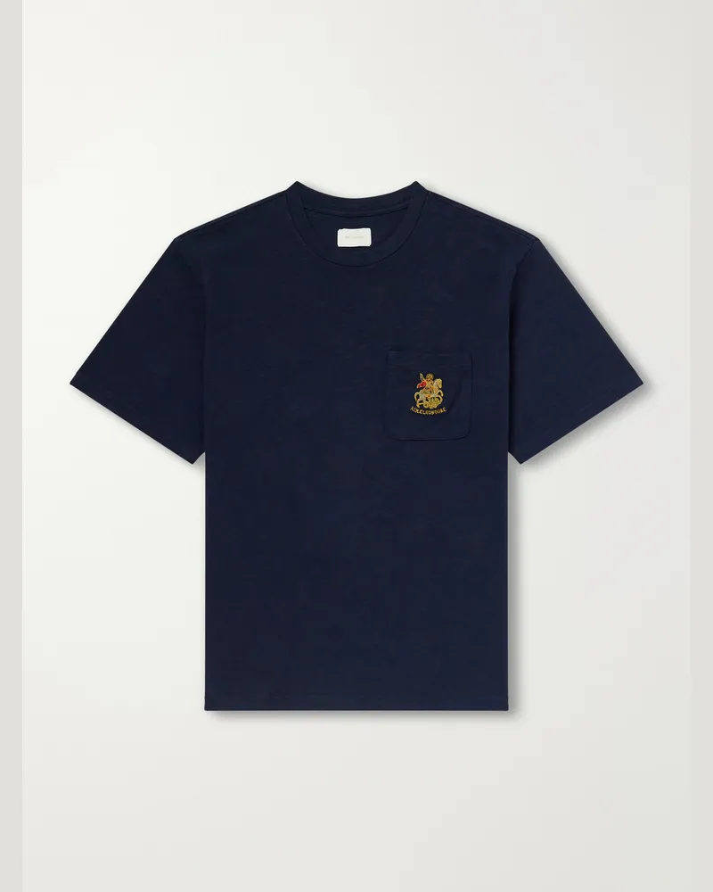 Aimé Leon Dore St. George Logo-Embroidered Cotton-Jersey T-Shirt Blue