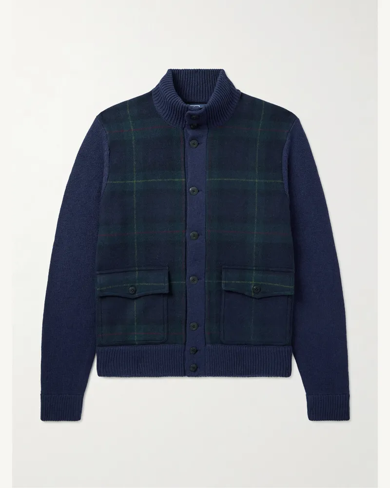 Ralph Lauren Cardigan aus Wolle und kariertem Flanell Blau