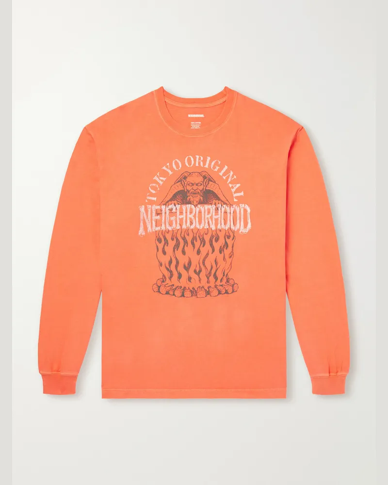 Neighborhood Logo-Print Cotton-Jersey T-Shirt Orange