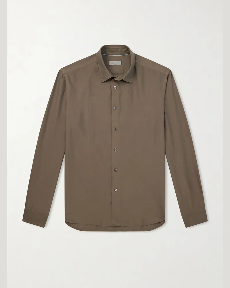 Canali Hemd aus einer Baumwoll-Seidenmischung in Stückfärbung Braun