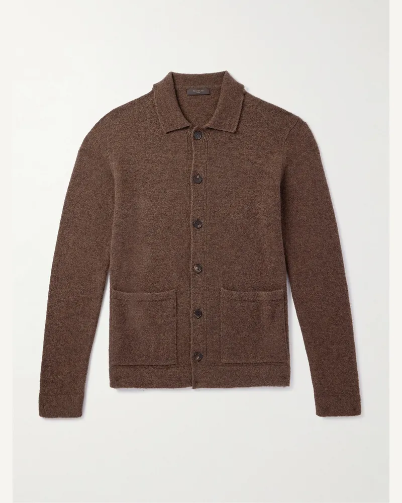 Incotex Zanone Cardigan aus einer gebürsteten Schurwollmischung Braun