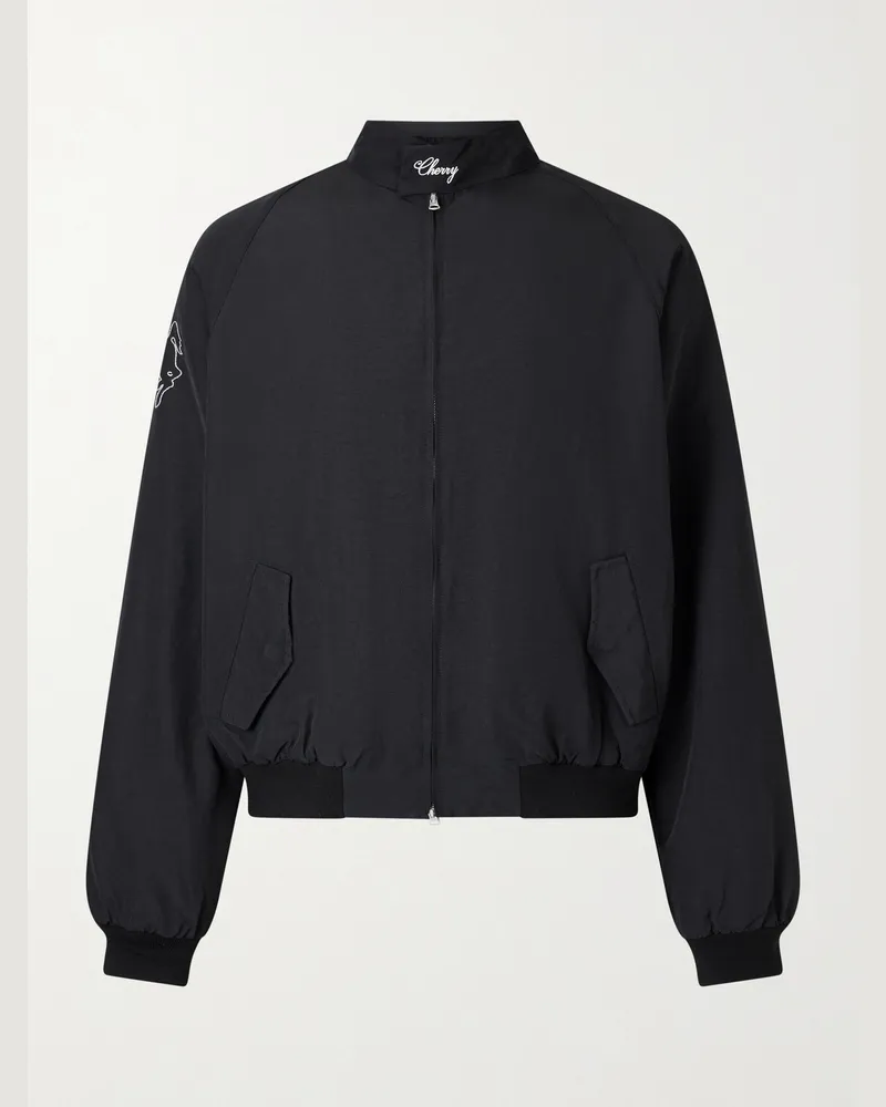 Cherry Los Angeles Championship Embroidered Shell Bomber Jacket Black
