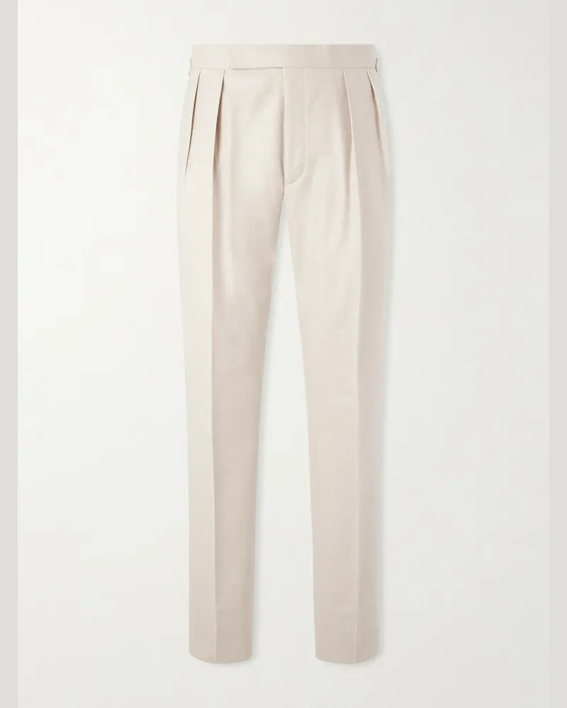 Ralph Lauren Gerade geschnittene Hose aus Wollflanell mit Falten Neutral