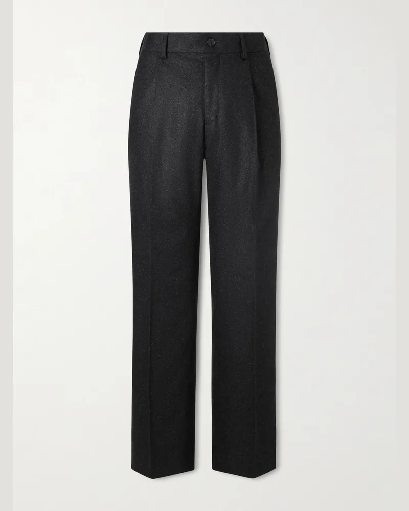 MR P. Straight-Leg Pleated Cashmere-Blend Flannel Suit Trousers Black