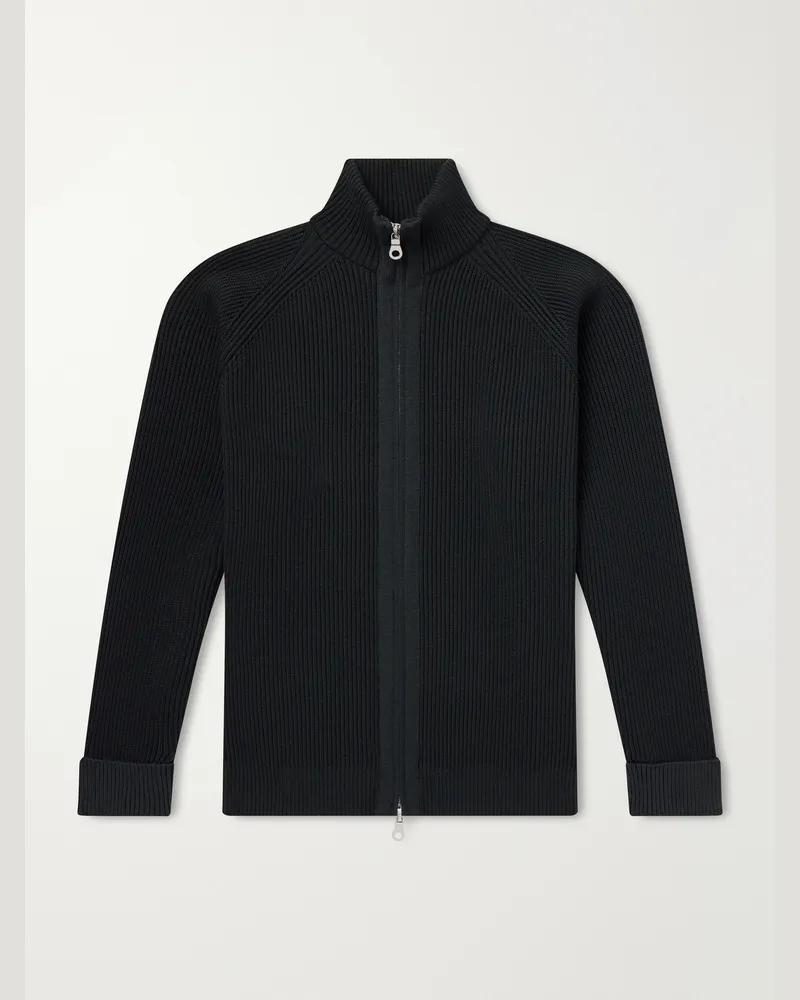 S.N.S Herning Render Ribbed Virgin Wool Zip-Up Sweater Green