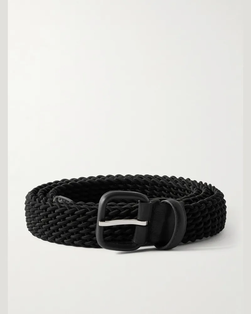 Charvet 2.7cm Leather-Trimmed Woven Cord Belt Black