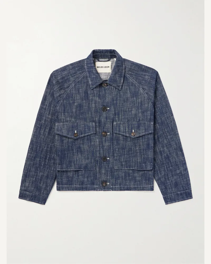 Miles Leon Dahlia schmal geschnittene verkürzte Jeansjacke Blau