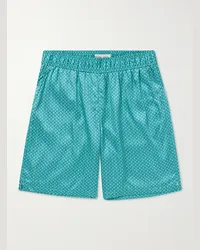 Frescobol Carioca Palma Ipanema gerade geschnittene Shorts aus bedrucktem Seidensatin Blau