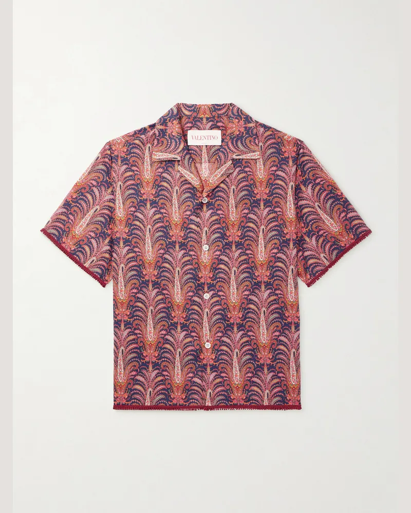 Valentino Garavani Hemd aus Baumwoll-Voile mit Paisley-Print und Reverskragen Rot