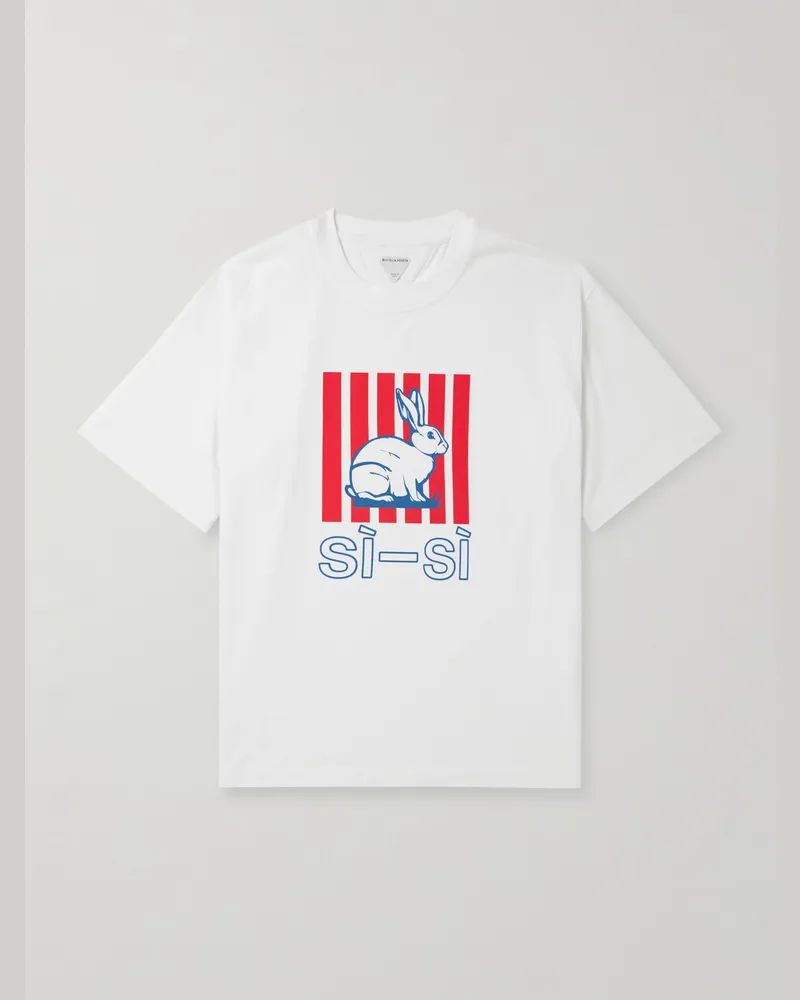 Bottega Veneta Oversized-T-Shirt aus Baumwoll-Jersey mit Print Weiß