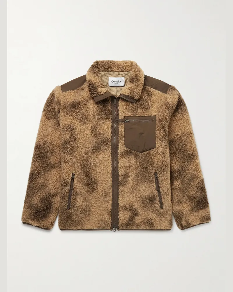 Corridor Oak Shell-Trimmed Printed Fleece Jacket Brown
