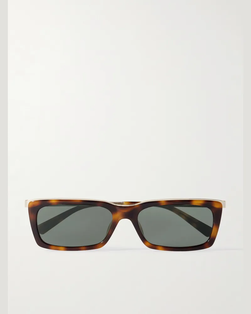 Saint Laurent Sonnenbrille mit rechteckigem Rahmen aus Azetat in Schildpattoptik mit goldfarbenen Details Horn