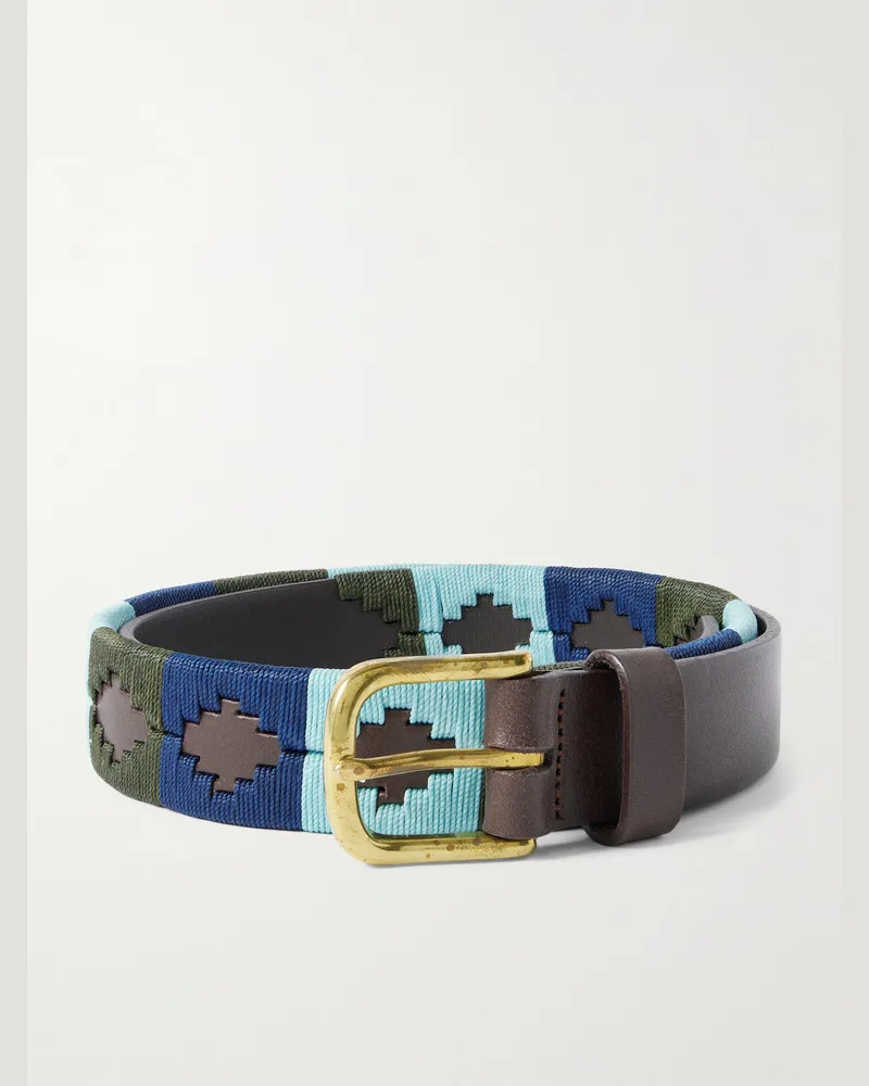Sid Mashburn Ledergürtel mit Stickereien, 3 cm Blau