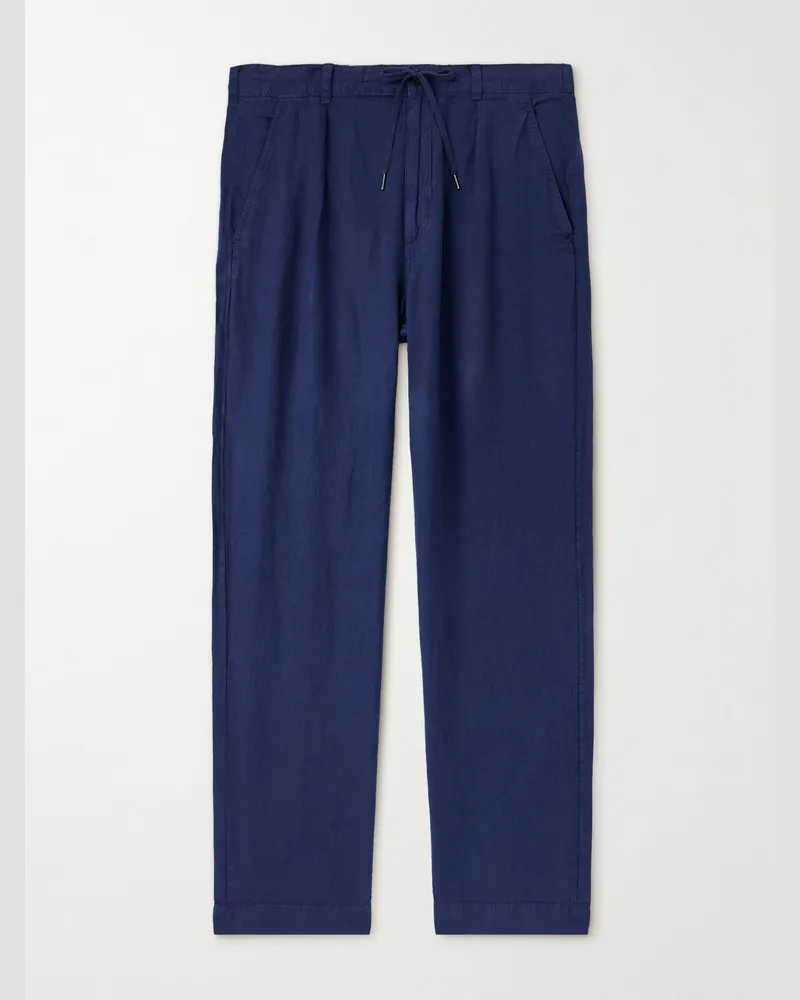 Ralph Lauren Straight-Leg Pleated Linen Trousers Blue