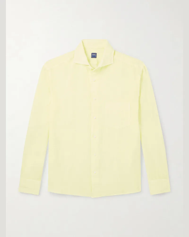 Fedeli Phil Cutaway-Collar Linen Shirt Yellow