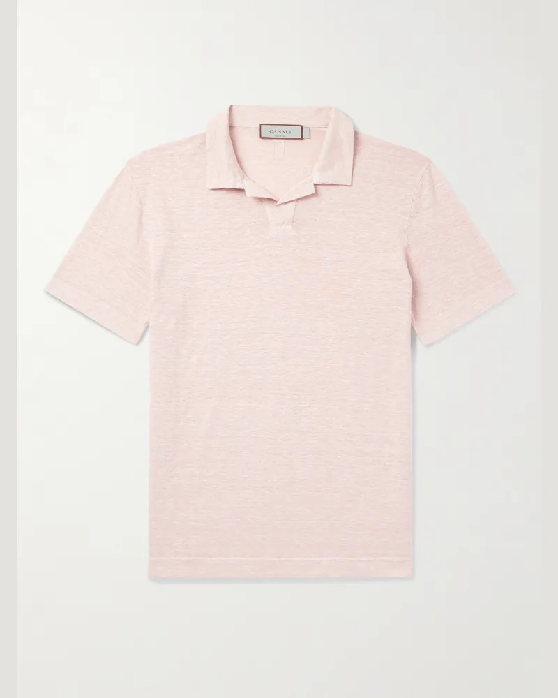 Canali Schmal geschnittenes Polohemd aus Leinen Pink