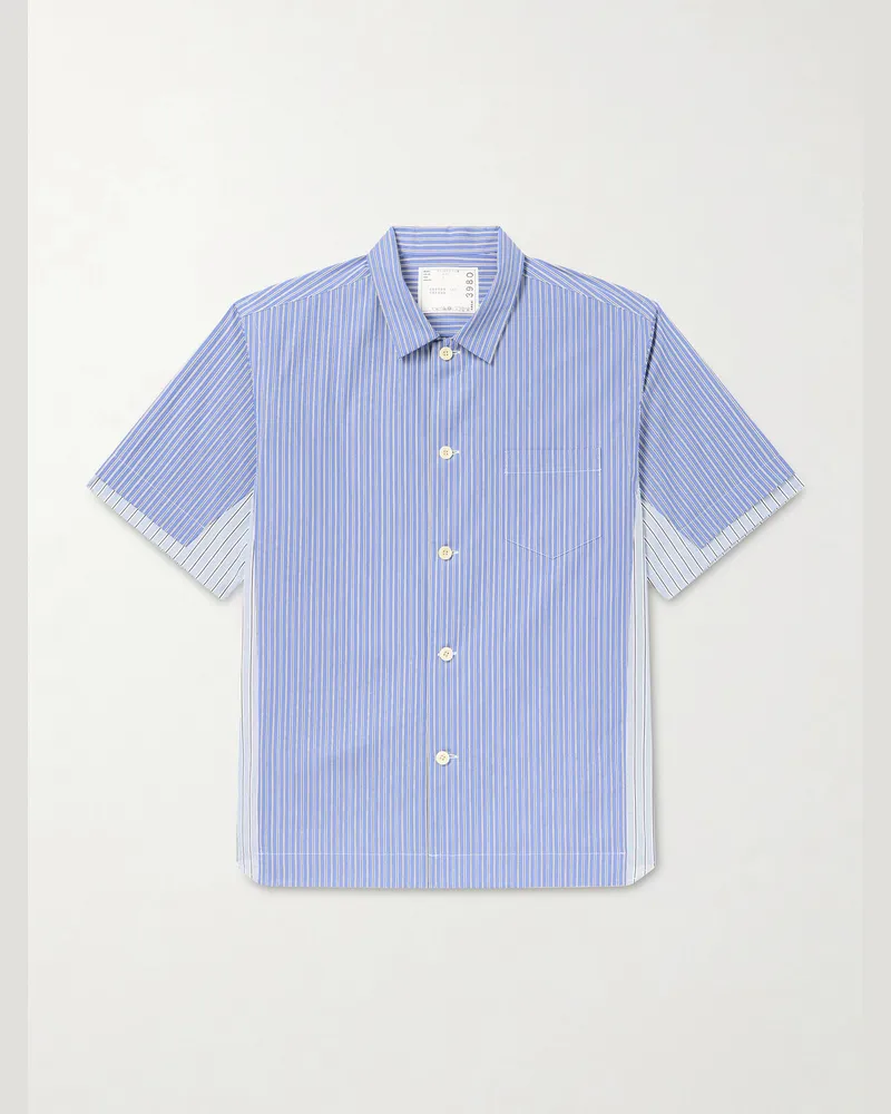 Sacai Hemd aus gestreifter Baumwollpopeline in Patchwork-Optik Blau