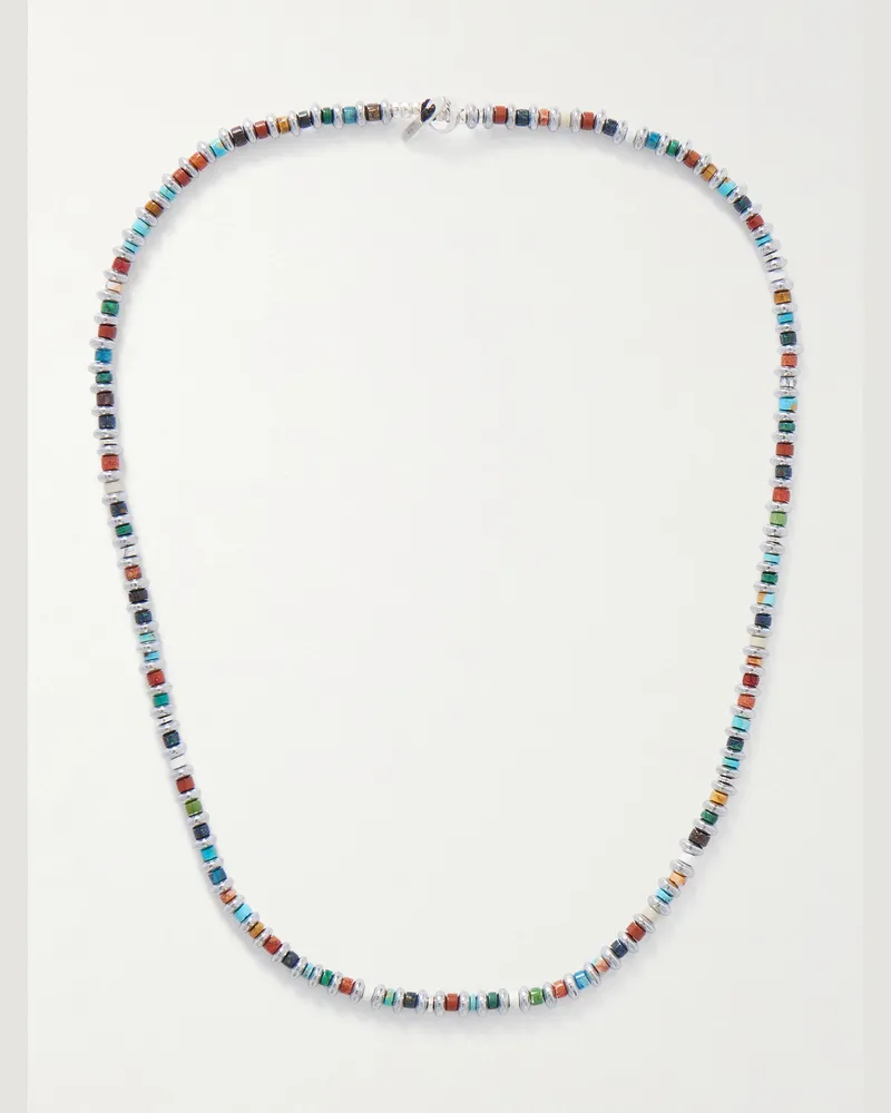 Mikia Silver Multi-Stone Beaded Necklace Silver