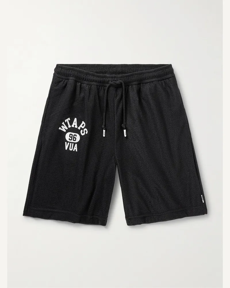 WTAPS Gerade geschnittene Shorts aus gebürstetem Mesh mit Logoprint Schwarz