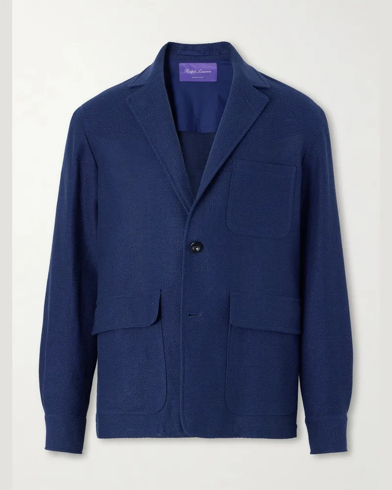 Ralph Lauren Cotton-Blend Waffle-Knitted Blazer Jacket Blue