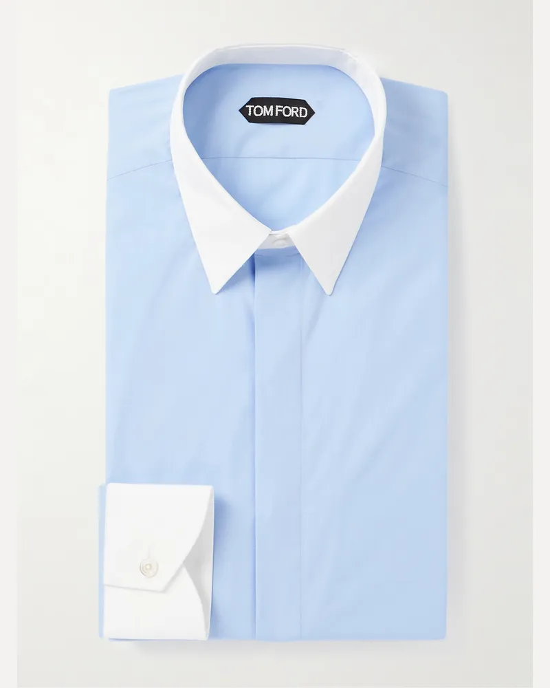 Tom Ford Hemd aus Baumwollpopeline Blau