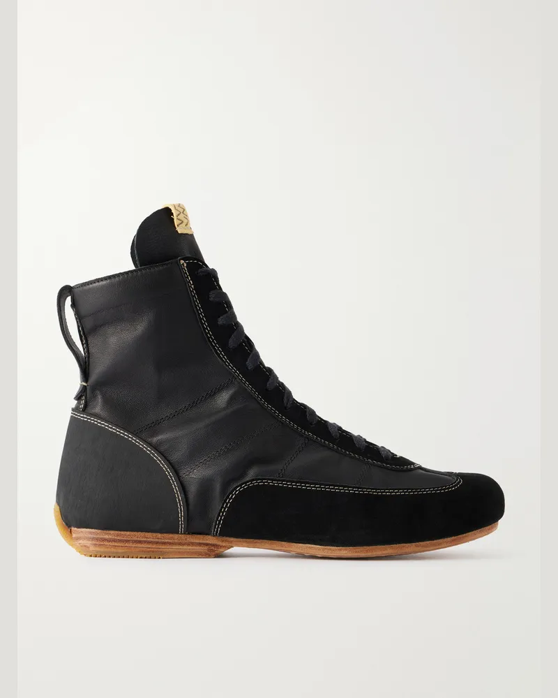 Visvim Mc Driver Suede-Trimmed Leather Lace-Up Boots Black