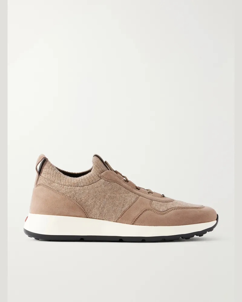 TOD'S Suede-Trimmed Wool-Knit Sneakers Neutrals