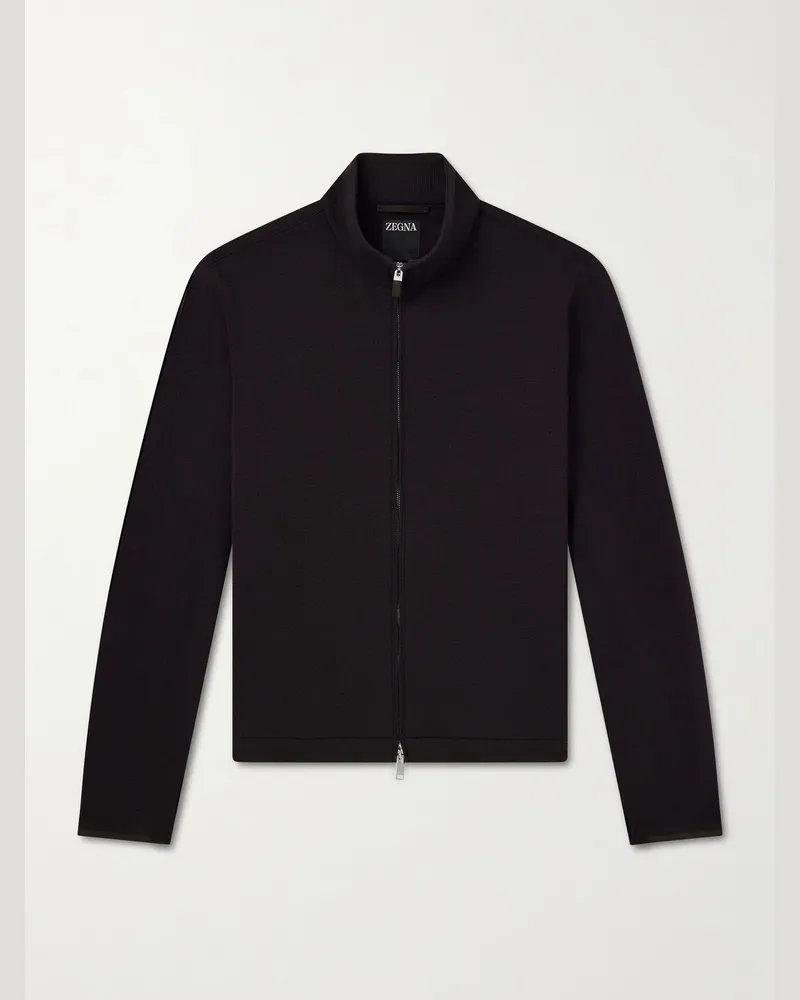 Ermenegildo Zegna Honeycomb-Knit Cotton, Wool and Silk-Blend Zip-Up Sweater Brown