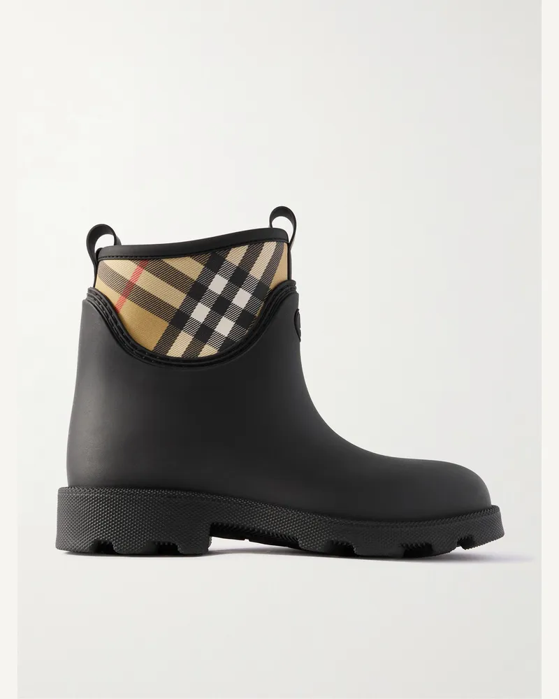Burberry Gummistiefel mit kariertem Twill-Besatz Schwarz